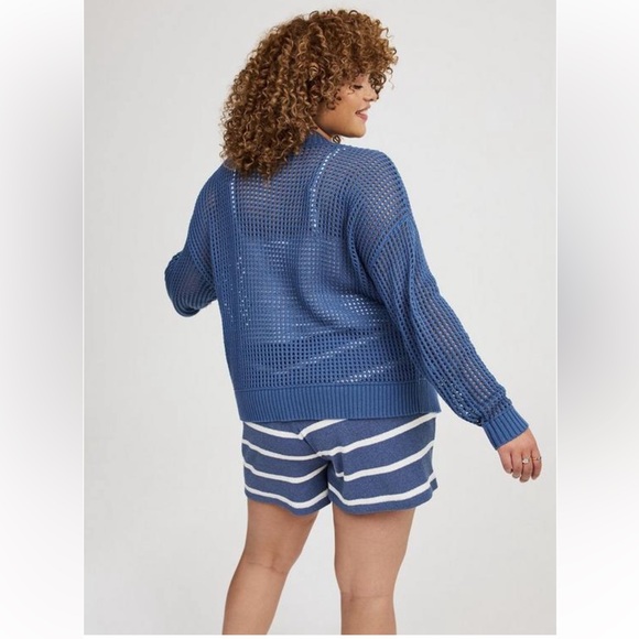 Torrid 1X Blue Open-Knit Cardigan - Picture 2 of 7